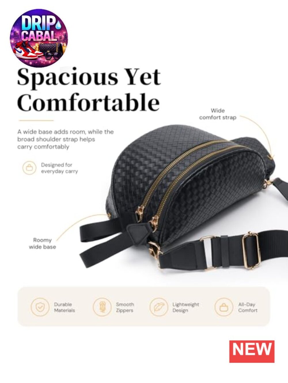 Woven Vegan Leather Bum Bag Women Crossbody Fanny Pack with Coin Purse - Picture 5 of 5